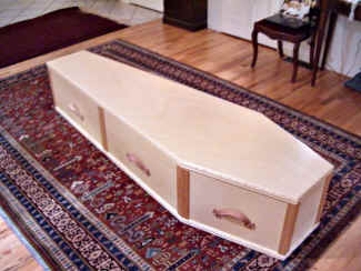 Hand crafted burial caskets made of the finest woods and materials by a Pennsylvania Dutch craftsman near Bethlehem, Pennsylvania. 