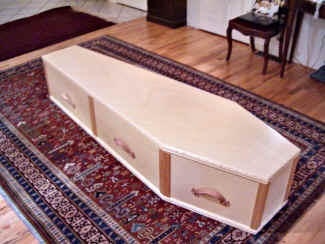 Hand crafted burial caskets made of the finest woods and materials by a Pennsylvania Dutch craftsman near Bethlehem, Pennsylvania.